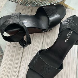 Soft leather wedges peep toe shoes